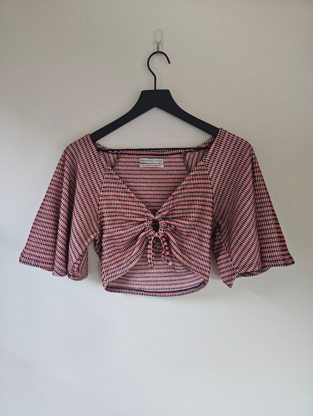 Urban Outfitters Red & Black Patterned Tie-Front Crop Top
